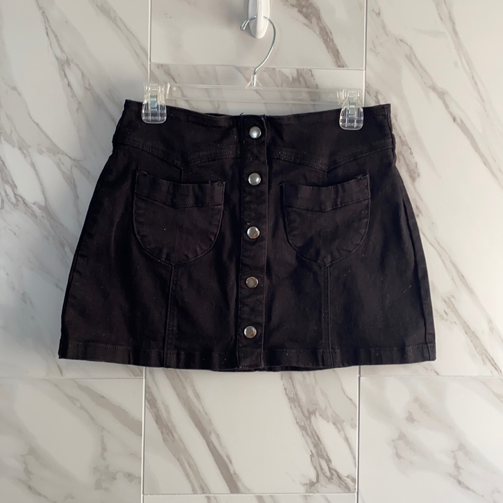 black jean button down skirt